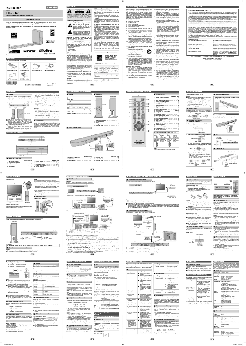 Imagen de la primera página del manual del dispositivo HT-SB40