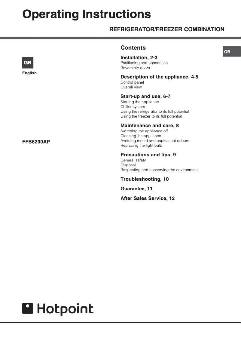 Página 1 del manual Manual de usuario Hotpoint FFB6200AP