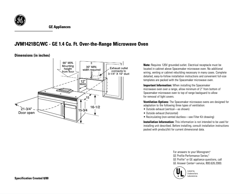 Imagen de la primera página del manual del dispositivo JVM1421WC