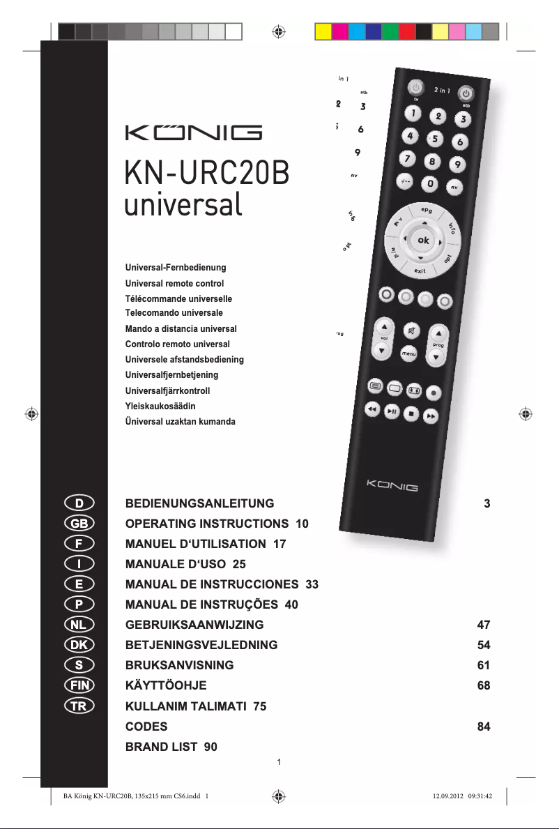 Página 1 del manual Manual de usuario Konig KN-URC20B