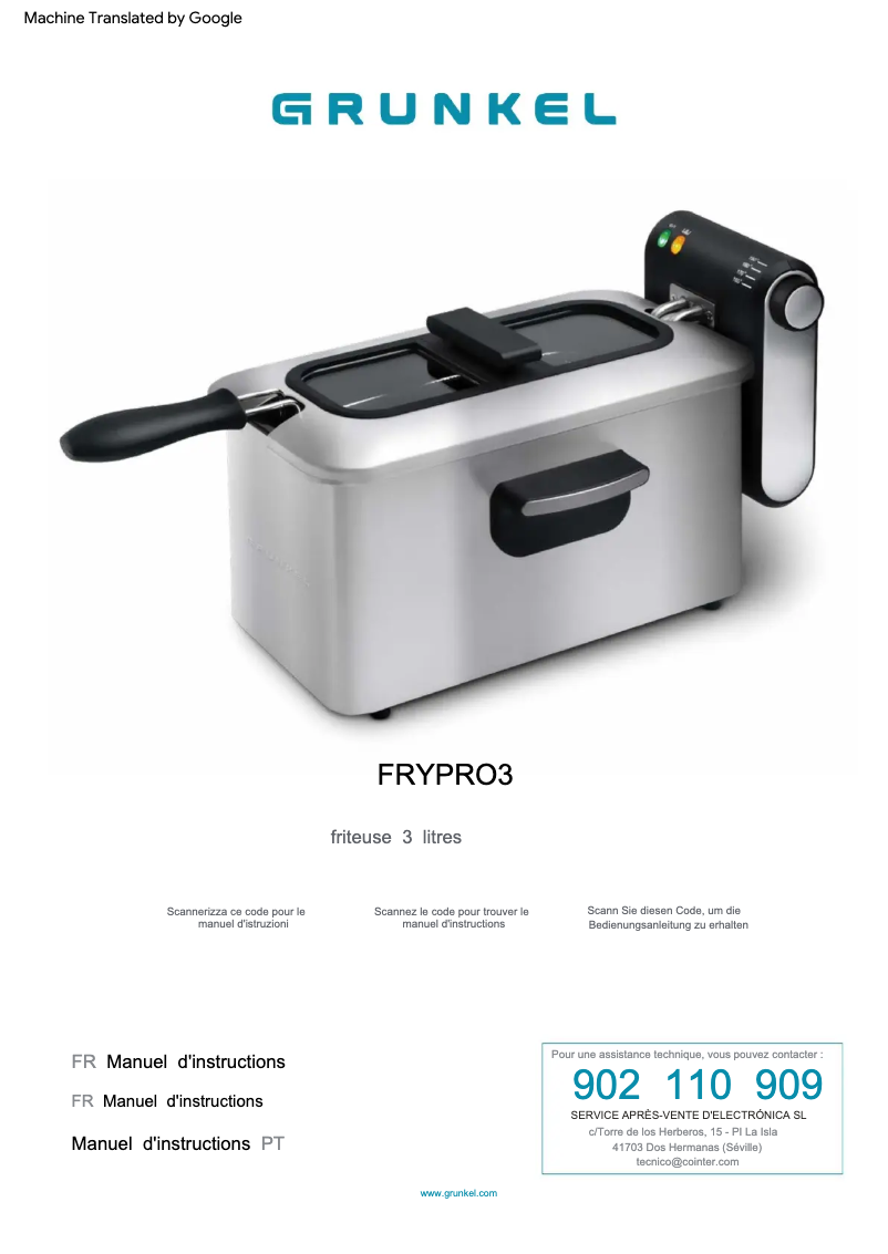 Página 1 del manual Manual de usuario Grunkel FRYPRO3