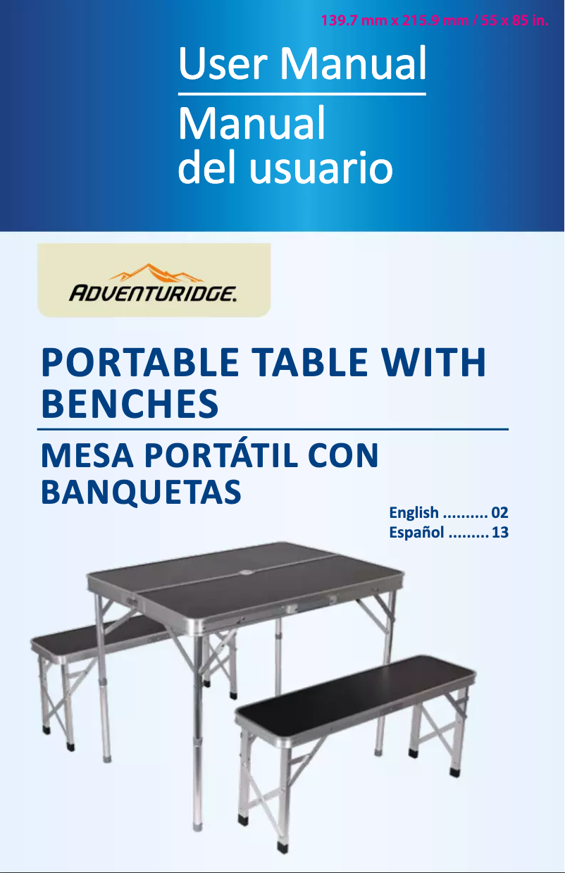 Página nº 1 - Manual de usuario Adventuridge Portable Table with Benches 96175