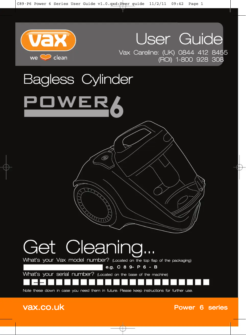 Página nº 1 - Manual de usuario Vax Power 6 C88-P6-T