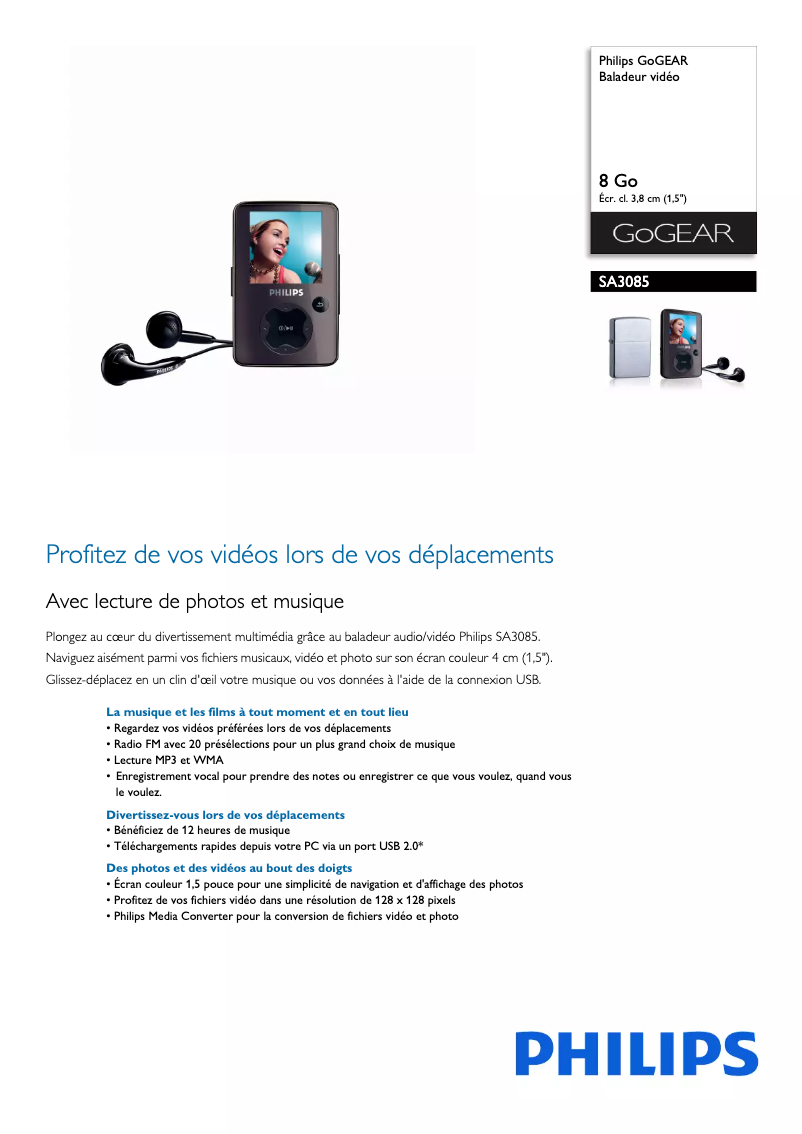 Imagen de la primera página del manual del dispositivo GoGear SA3085