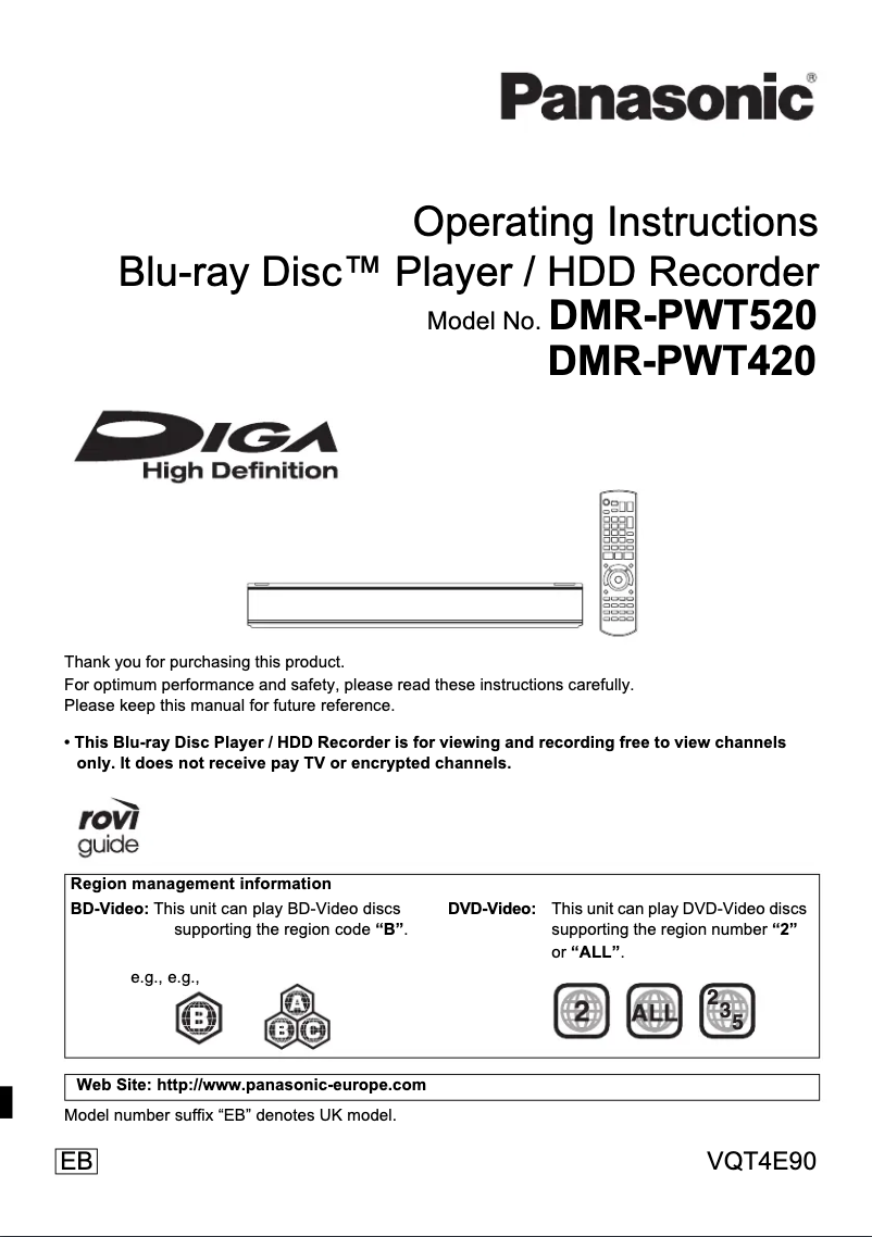 Página nº 1 - Manual de usuario Panasonic DMR-PWT520