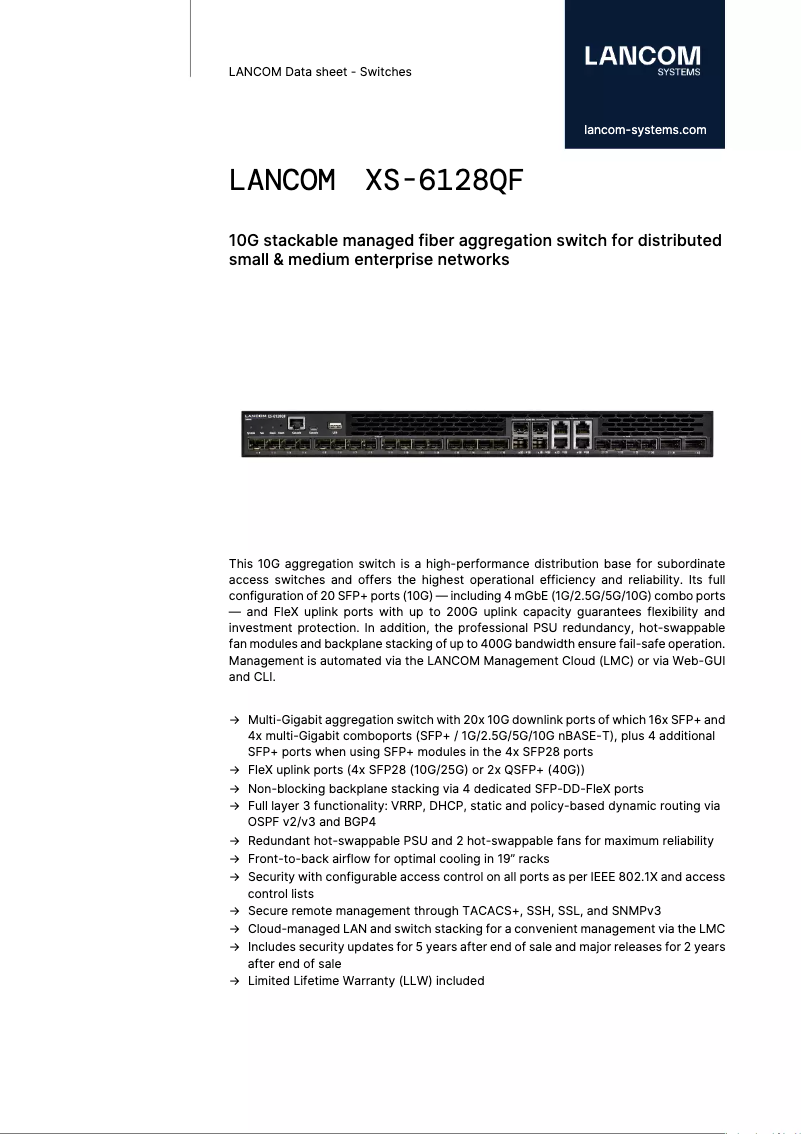 Página 1 del manual Ficha técnica Lancom XS-6128QF