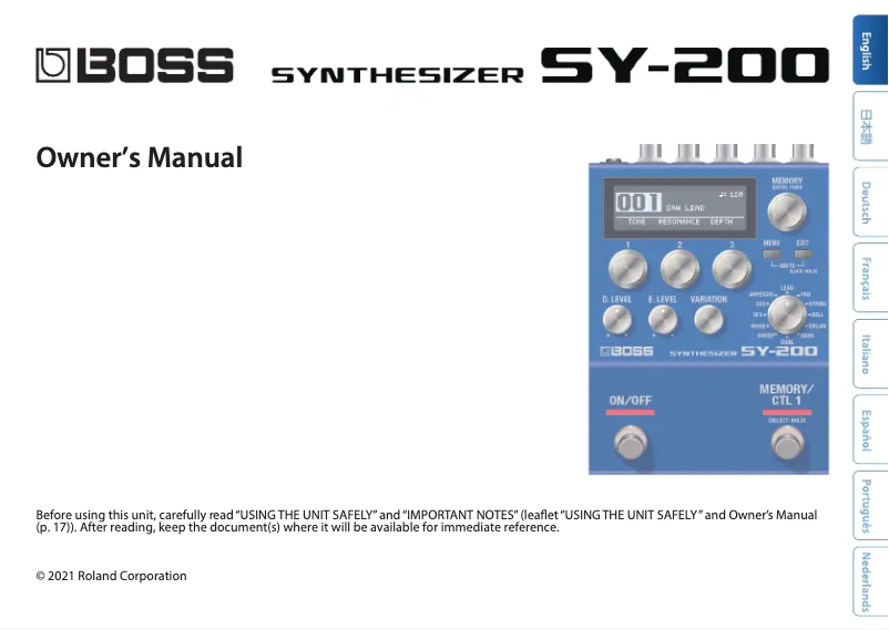 Página 1 del manual Manual de usuario Boss SY-200