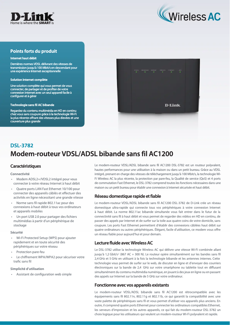 Página 1 del manual Ficha técnica D-Link DSL-3782