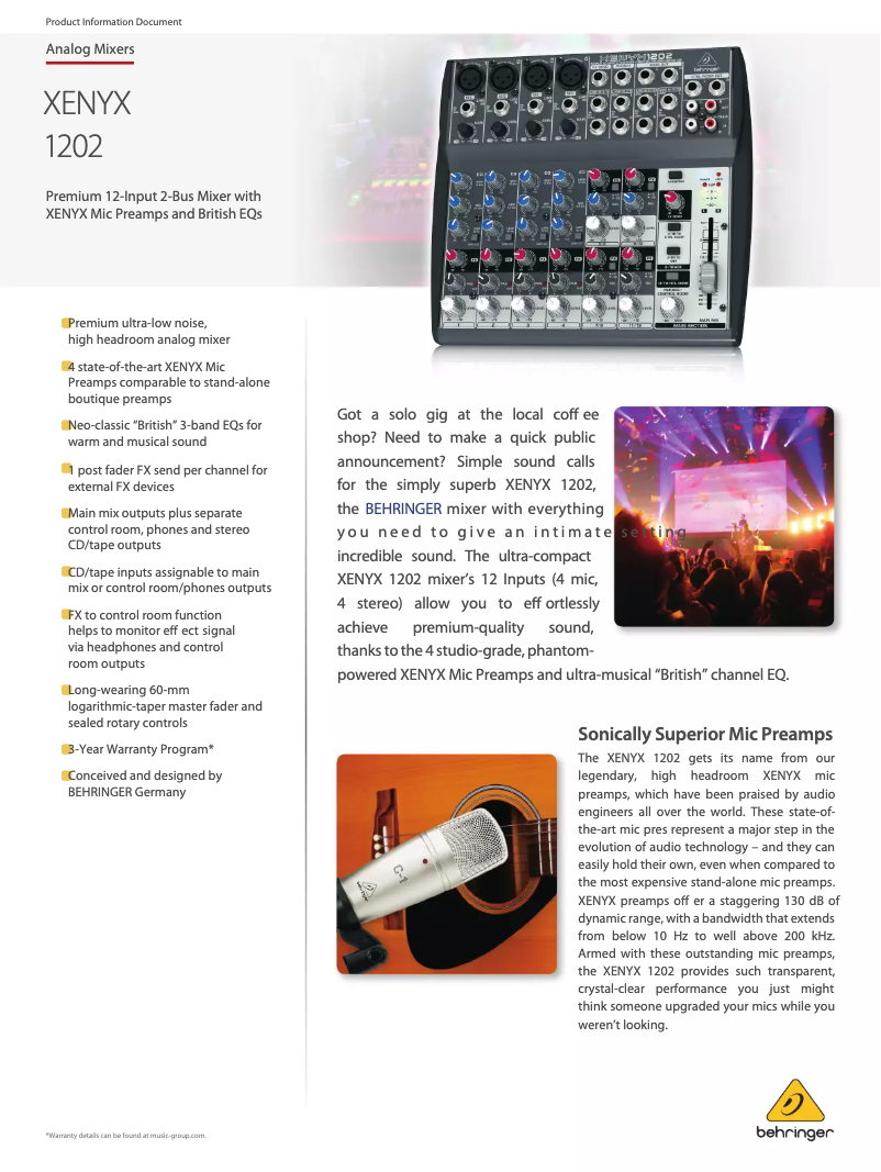 Imagen de la primera página del manual del dispositivo Xenyx 1202