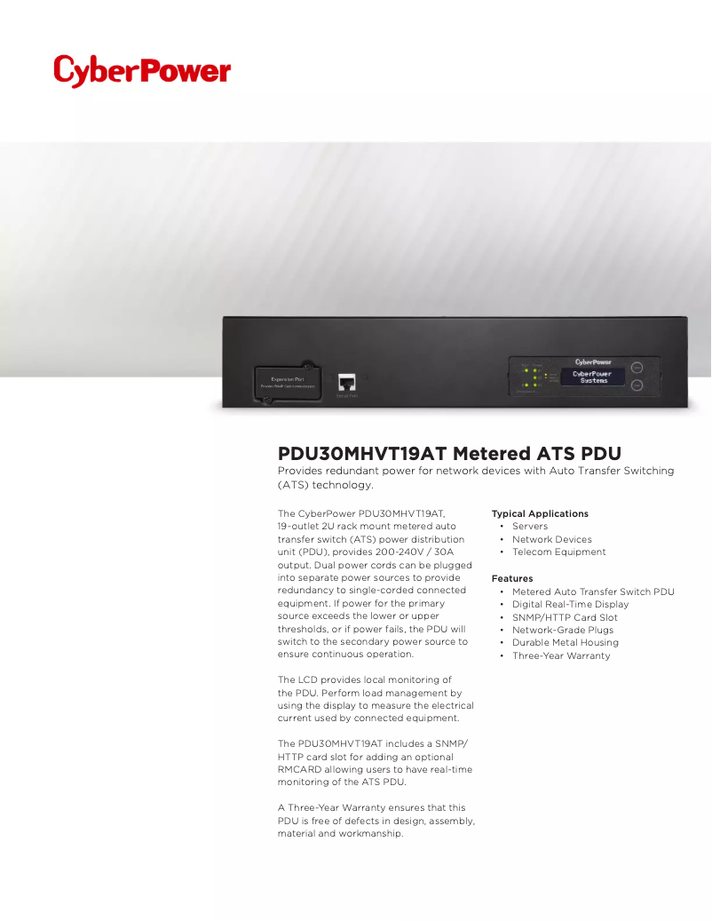 Página nº 1 - Ficha técnica CyberPower PDU30MHVT19AT