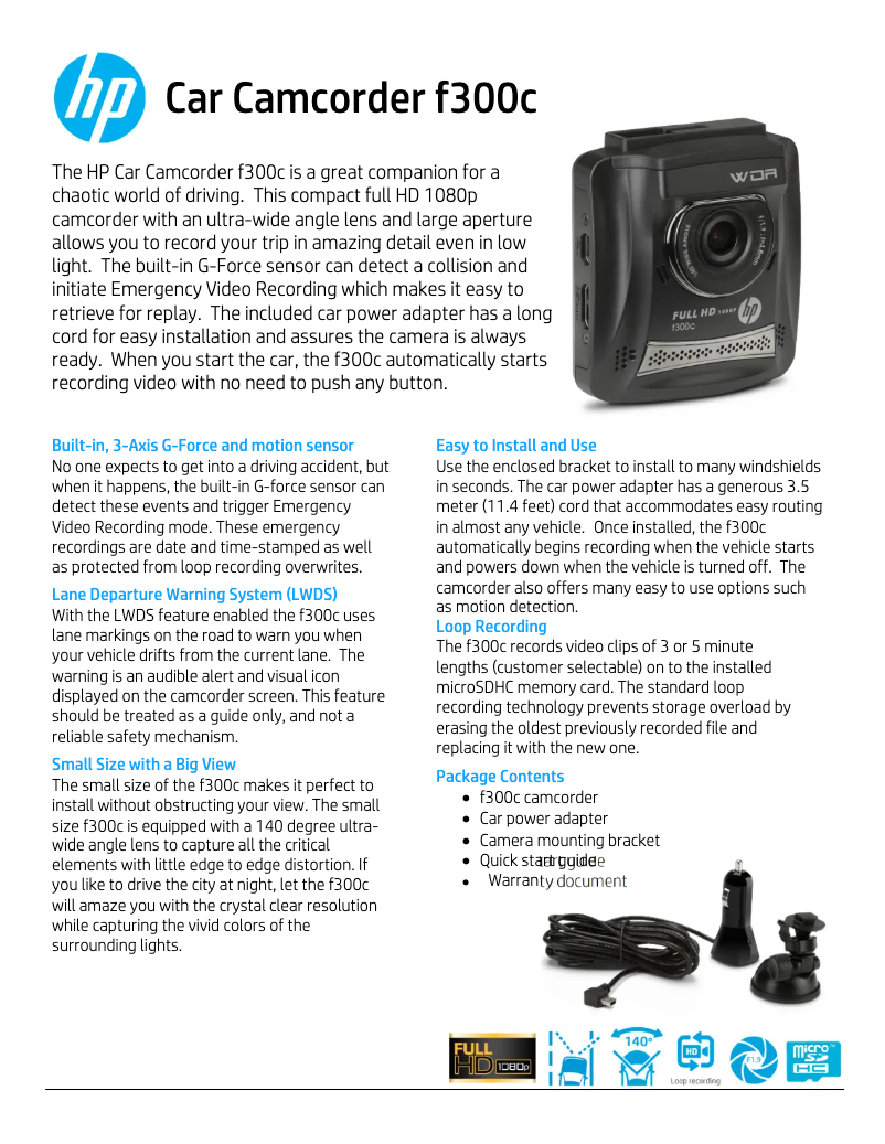 Página 1 del manual Ficha técnica HP f300c