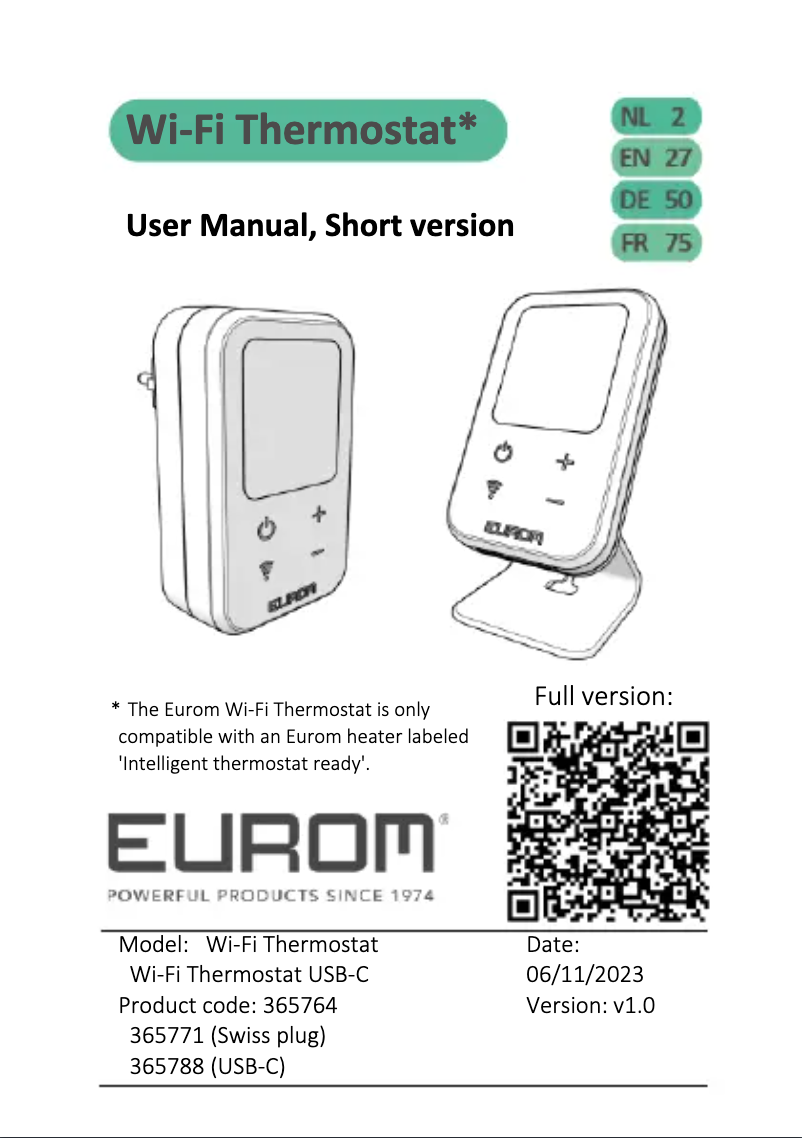 Imagen de la primera página del manual del dispositivo Wifi Thermostat USB-C