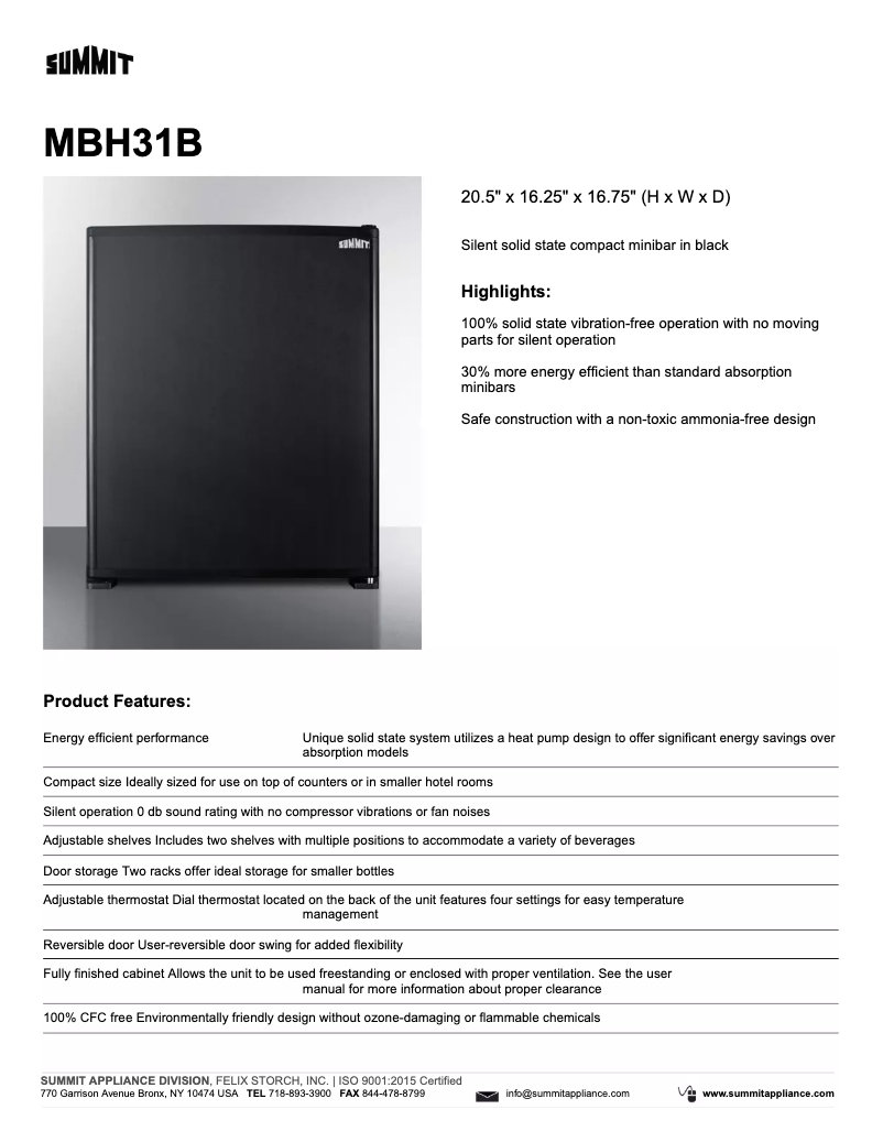 Página 1 del manual Ficha técnica Summit MBH31