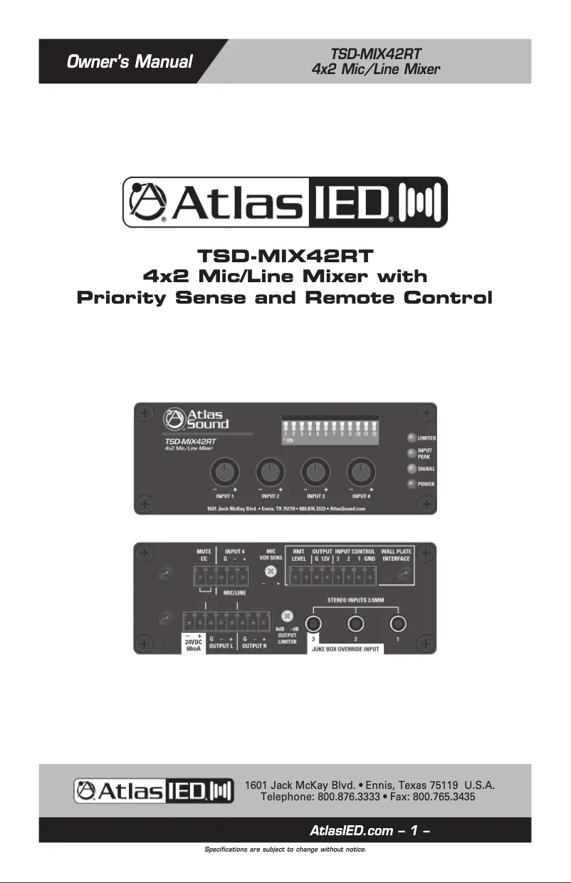 Página nº 1 - Manual de usuario Atlas Sound TSD-MIX42RT