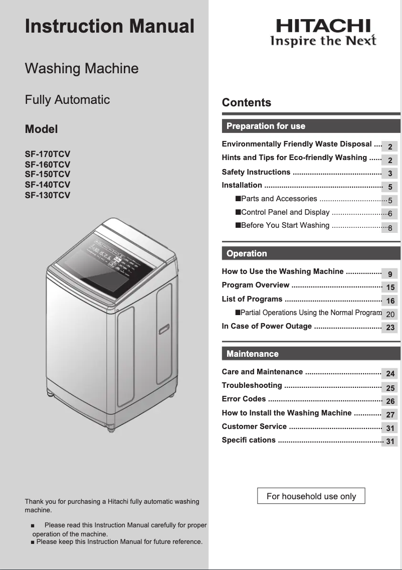 Imagen de la primera página del manual del dispositivo SF-170TCV