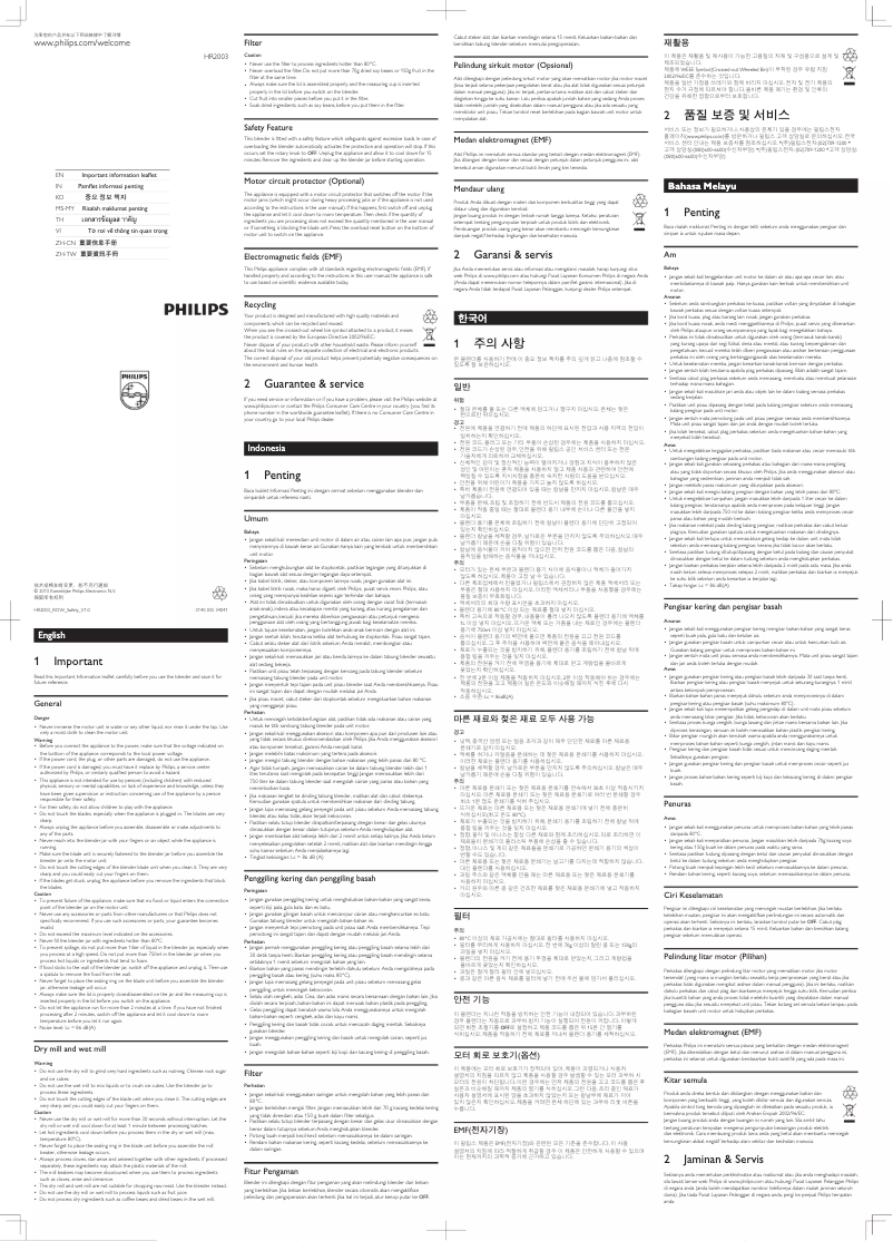 Imagen de la primera página del manual del dispositivo Daily Collection HR2003