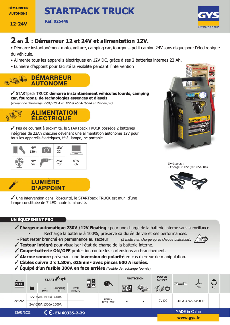 Página 1 del manual Ficha técnica GYS Startpack Truck