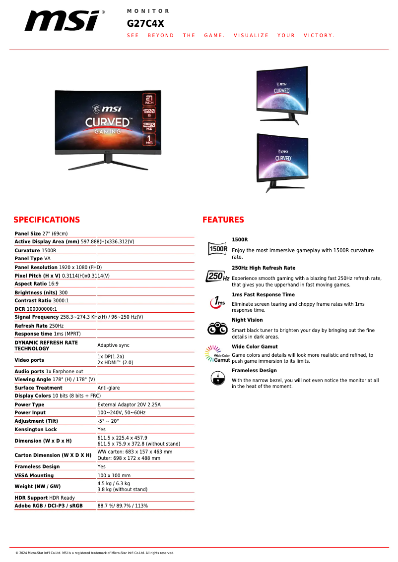 Página nº 1 - Ficha técnica MSI G27C4X