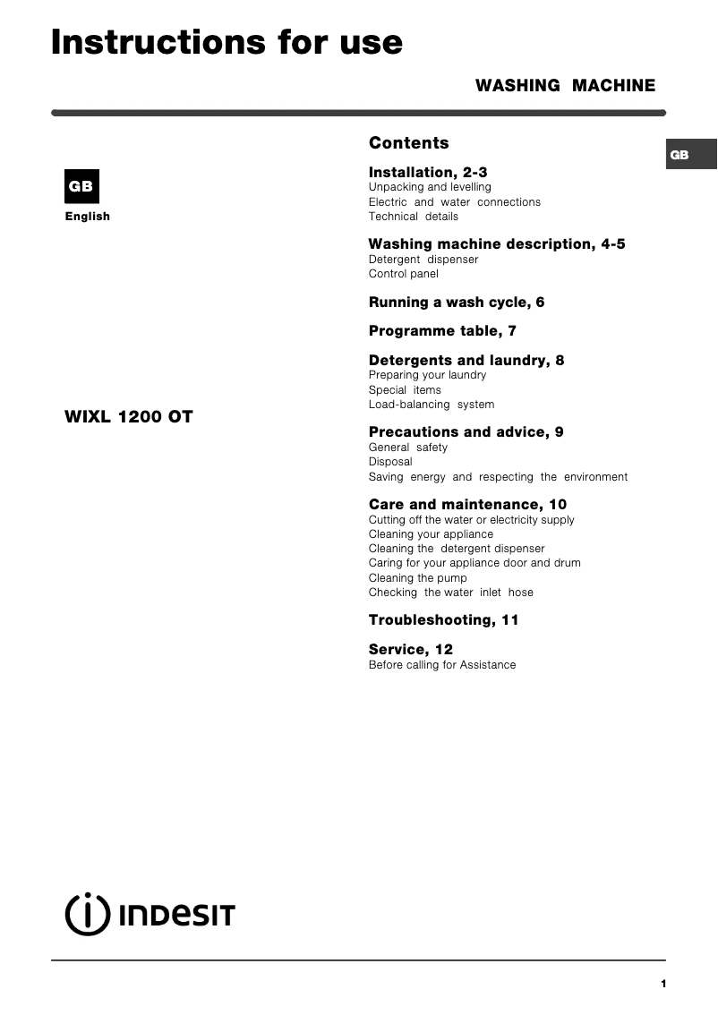 Imagen de la primera página del manual del dispositivo WIXL1200OT