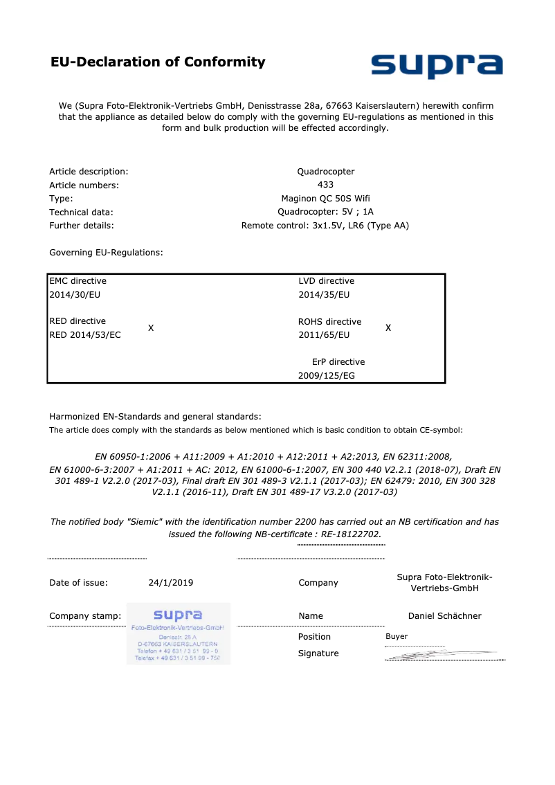 Imagen de la primera página del manual del dispositivo QC 50S WiFi