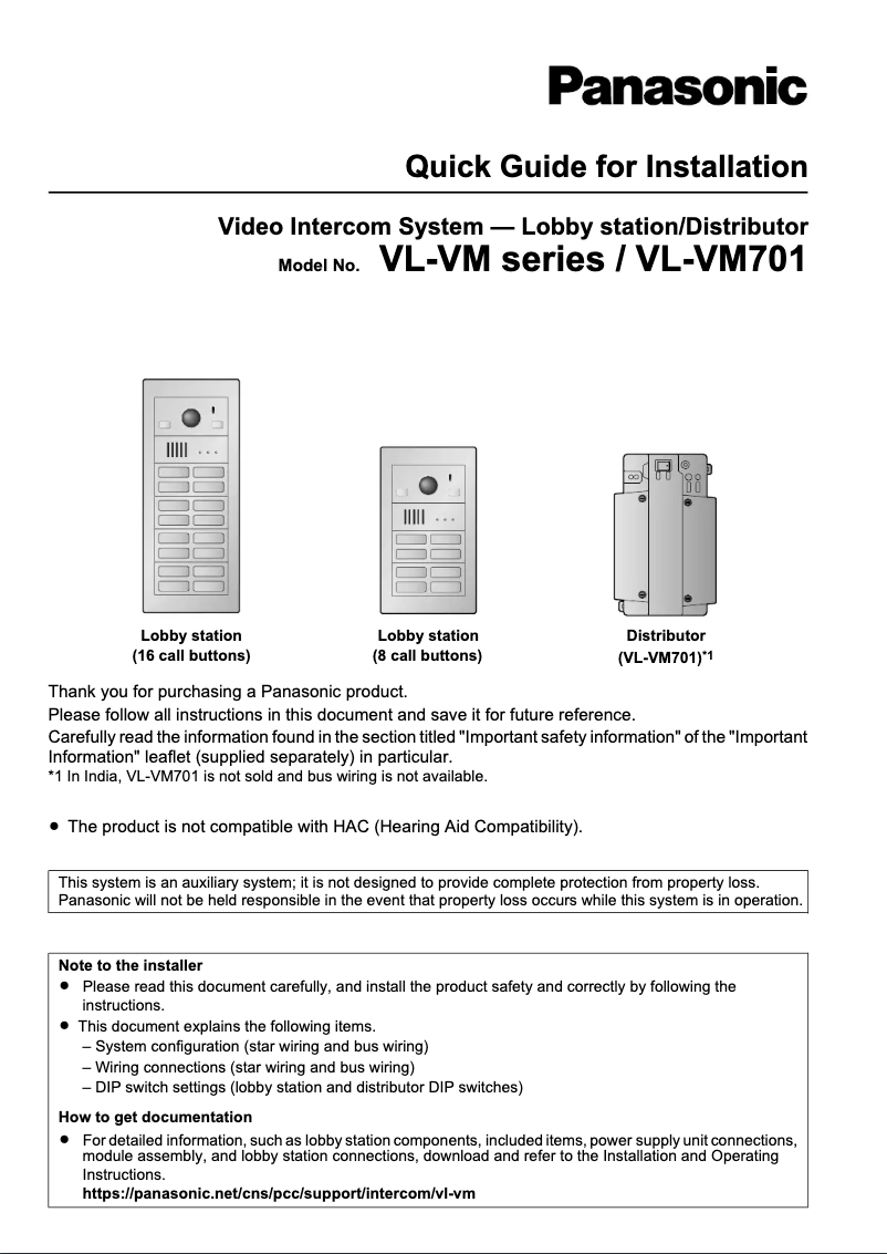 Imagen de la primera página del manual del dispositivo VL-VM902EX