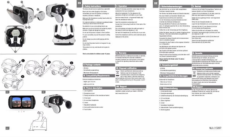 Imagen de la primera página del manual del dispositivo VR Glasses