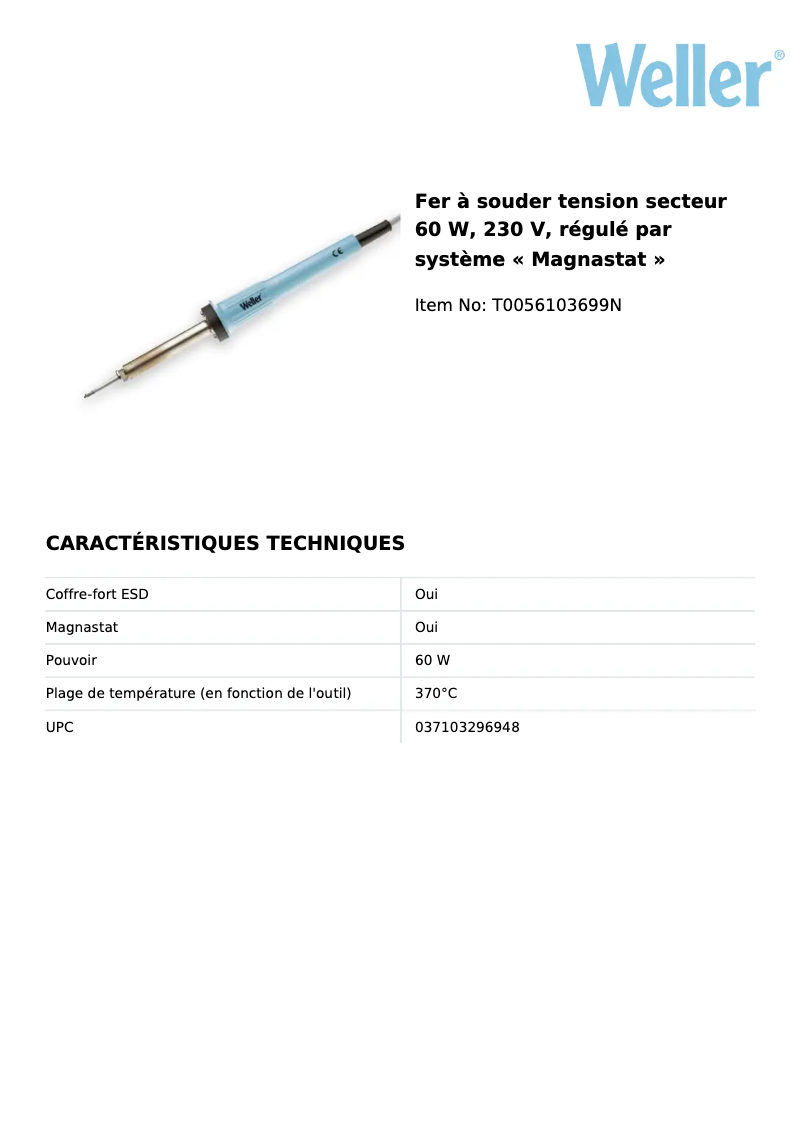 Página 1 del manual Ficha técnica Weller W 61