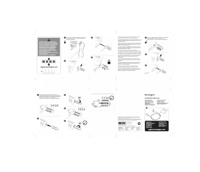 Página nº 1 - Manual de usuario Kensington Combination Laptop Lock