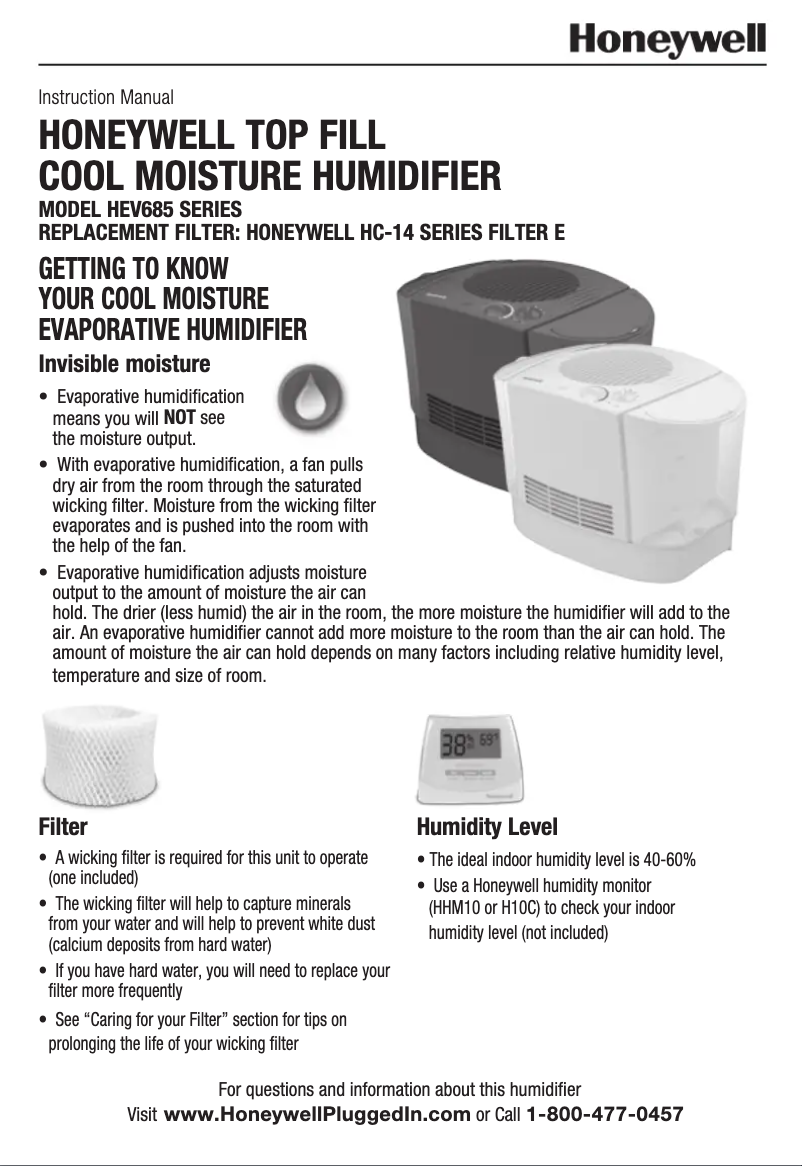 Página 1 del manual Manual de usuario Honeywell HEV685W