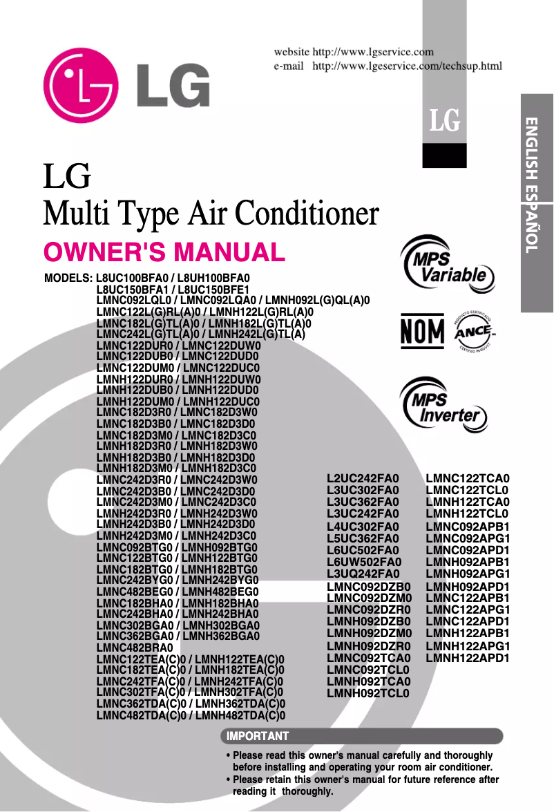 Imagen de la primera página del manual del dispositivo L8UH100BFA0