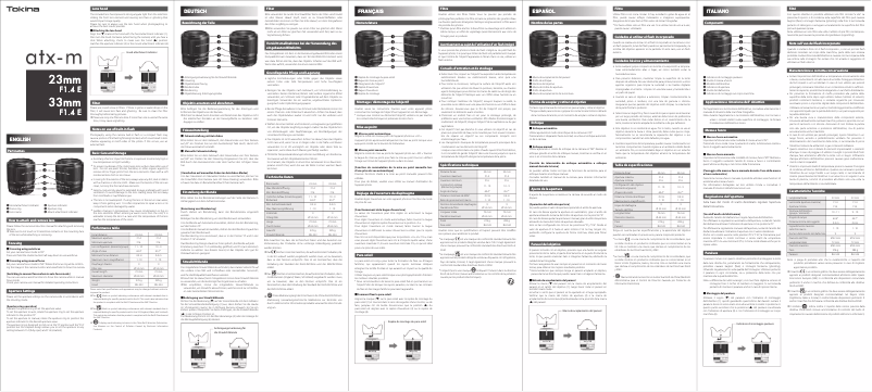 Imagen de la primera página del manual del dispositivo atx-m 23mm f/1.4 Plus Sony E-Mount