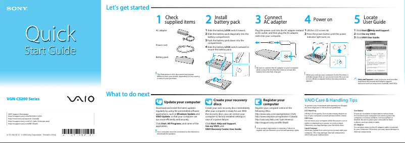 Imagen de la primera página del manual del dispositivo Vaio VGN-CS230J