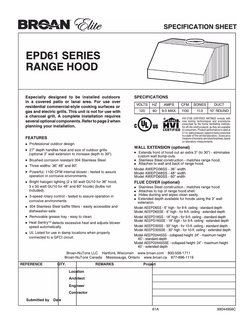Página nº 1 - Ficha técnica Broan EPD61