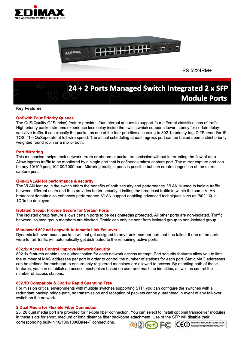 Página 1 del manual Ficha técnica Edimax ES-5224RM+