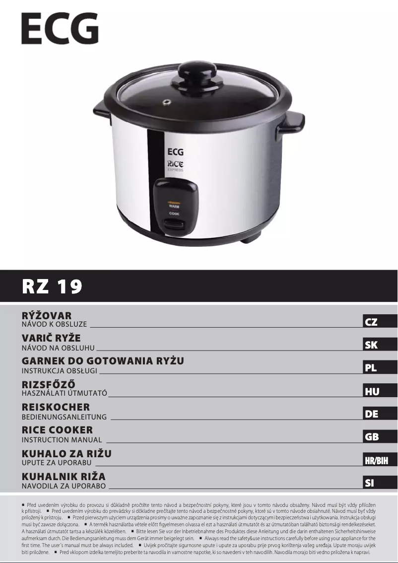 Imagen de la primera página del manual del dispositivo RZ 19