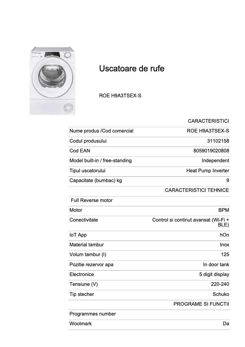 Imagen de la primera página del manual del dispositivo ROE H9A3TSEX-S