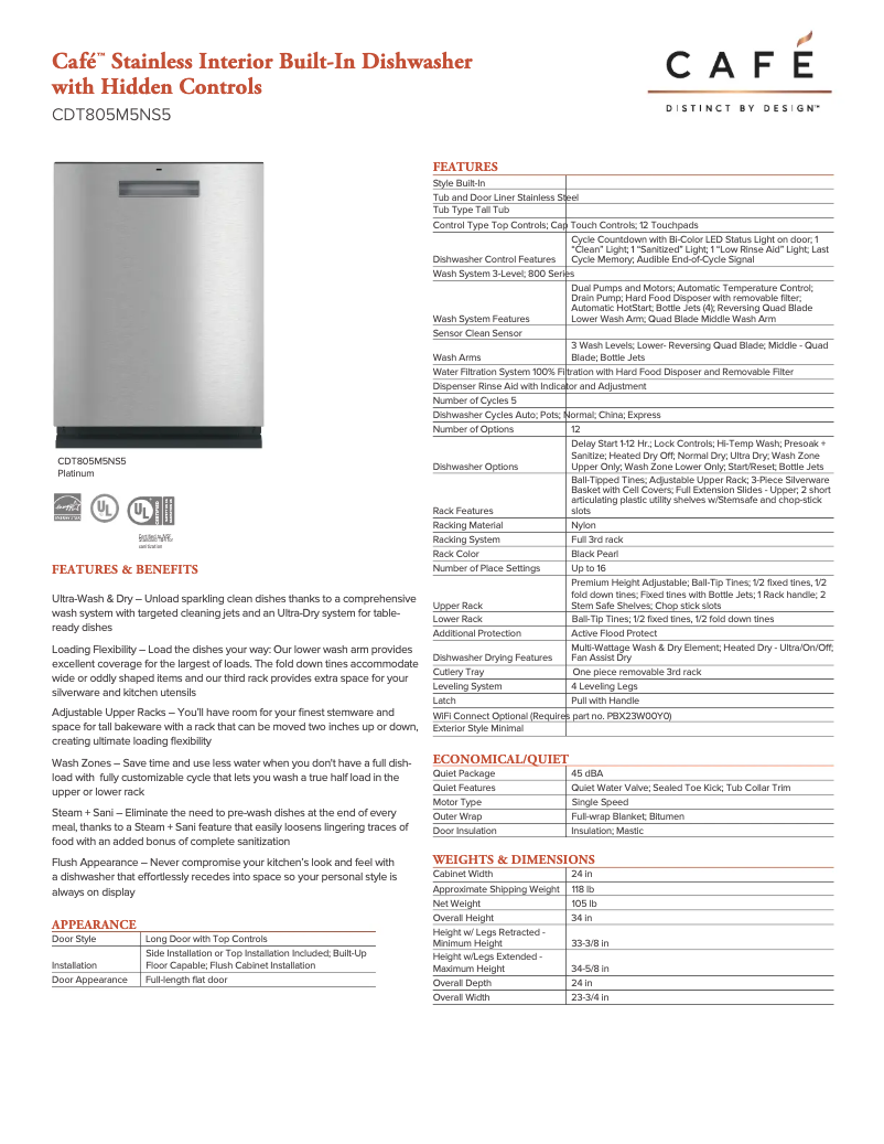 Página 1 del manual Ficha técnica GE CDT805M5NS5