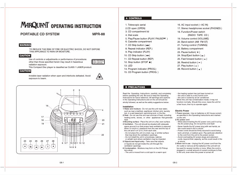 Página nº 1 - Manual de usuario Marquant MPR-88