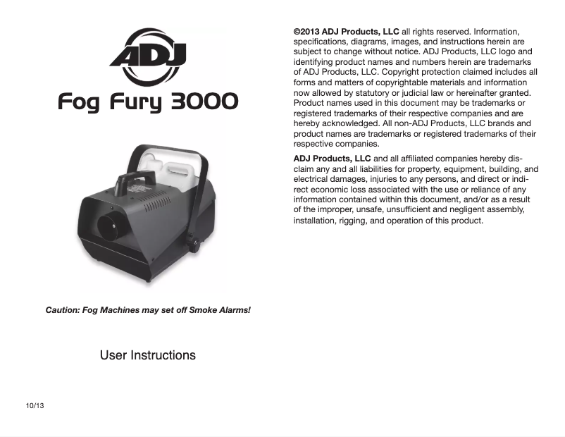 Imagen de la primera página del manual del dispositivo Fog Fury 3000