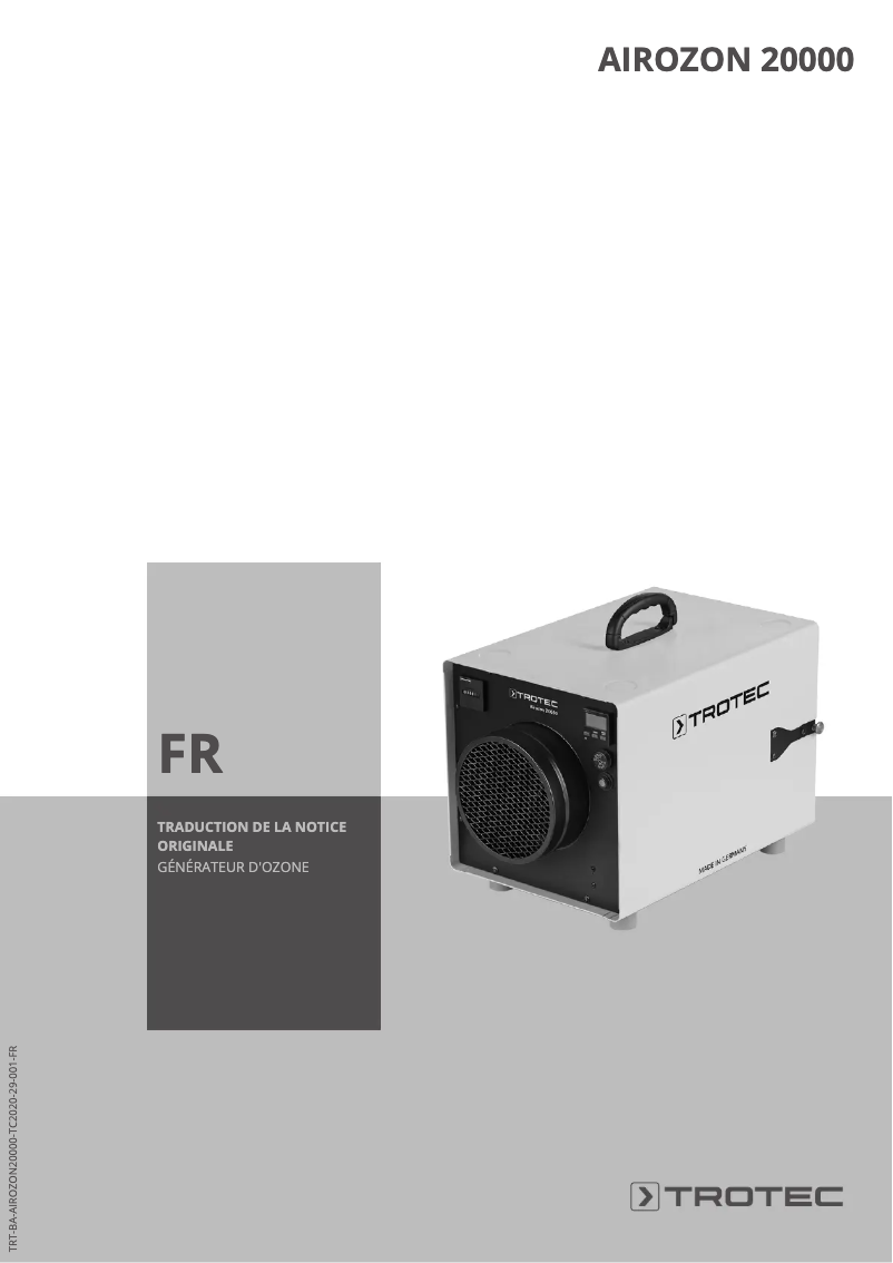 Imagen de la primera página del manual del dispositivo Airozon 20000