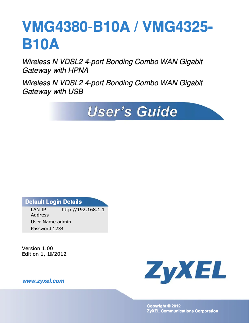 Imagen de la primera página del manual del dispositivo VMG4325-B10A