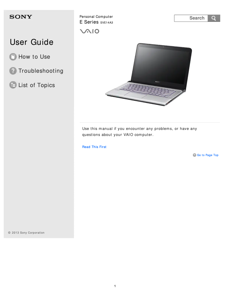 Imagen de la primera página del manual del dispositivo Vaio SVE14A390S
