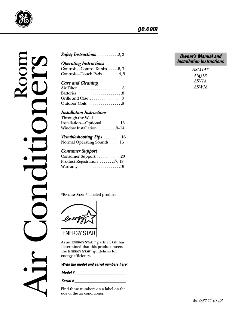 Imagen de la primera página del manual del dispositivo ASQ18DL