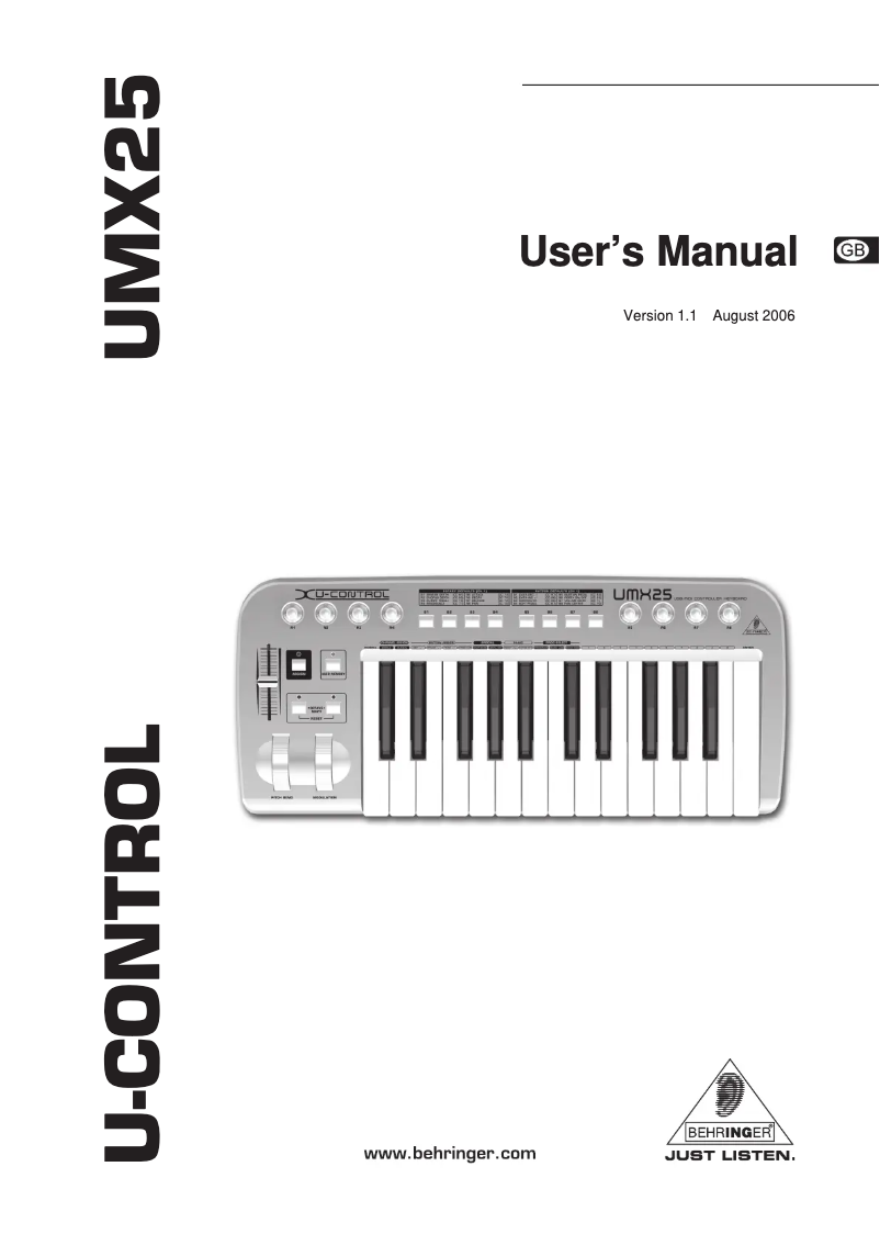 Imagen de la primera página del manual del dispositivo U-Control UMX25