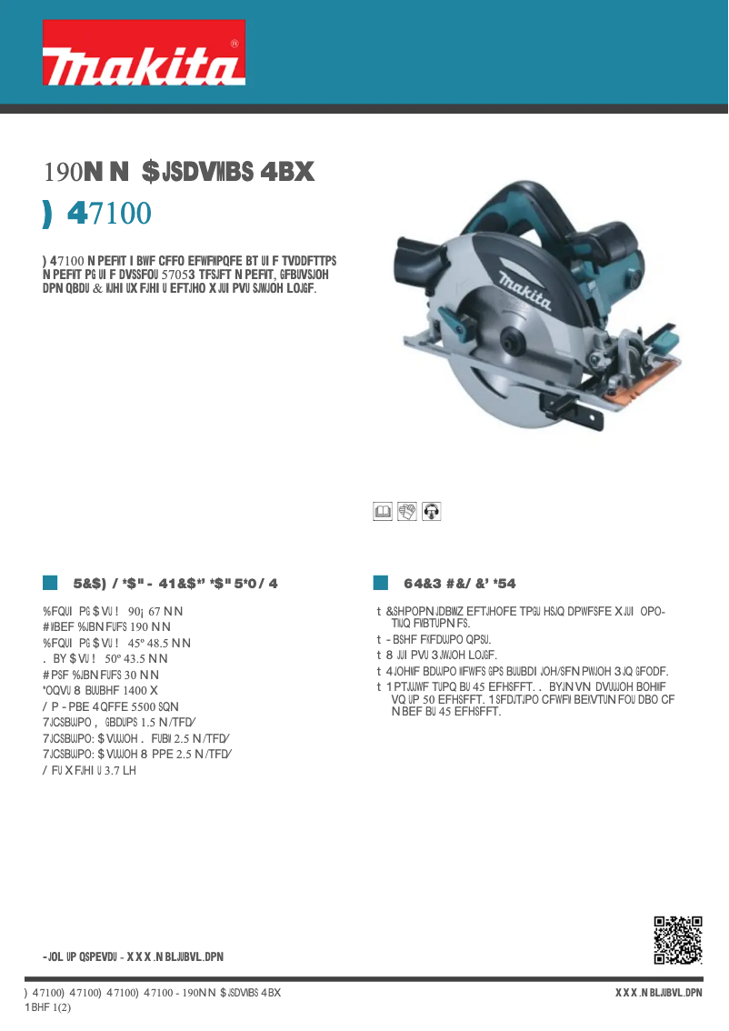Página 1 del manual Ficha técnica Makita HS7100