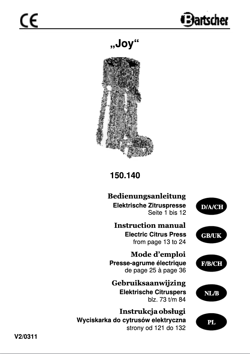 Página 1 del manual Manual de usuario Bartscher Joy 150.140