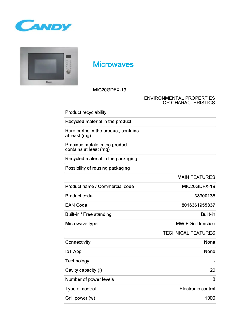 Imagen de la primera página del manual del dispositivo MIC20GDFX-19