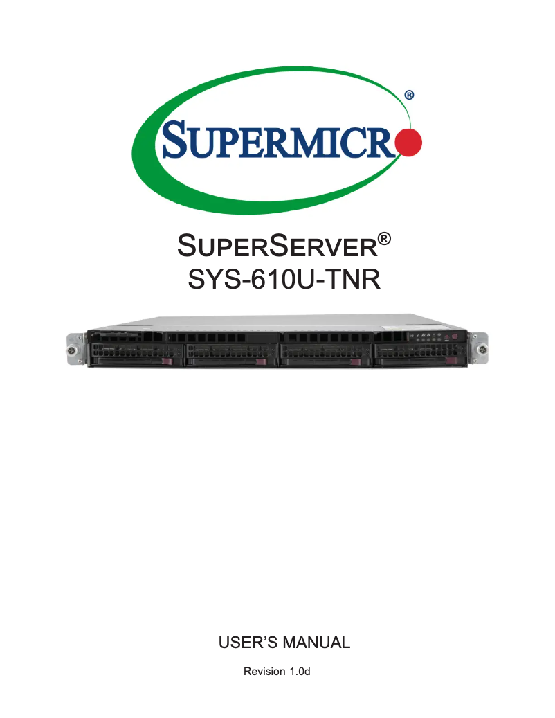 Imagen de la primera página del manual del dispositivo SuperServer SYS-610U-TNR