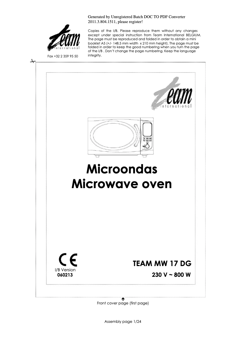 Imagen de la primera página del manual del dispositivo MW 17