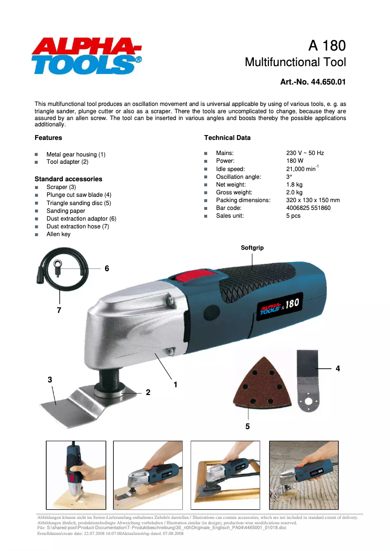 Página 1 del manual Manual de usuario Alpha Tools A 180